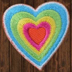 Mini Rainbow Heart Iron On Patch 1.125&quot;, Embroidered Colourful Love Applique Badge for Jackets, Bags, Pride Outfit Accent, Cute Gift