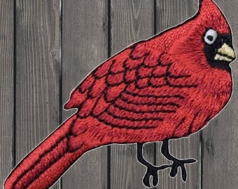 Cardinal Embroidered Patch, Iron On, Red Male Bird Facing Right, Backyard Birdwatcher Gift, Patch for Jacket Bag Hat, Applique Badge 2"