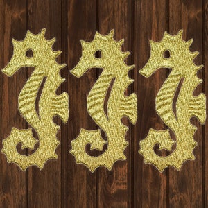 Seahorse Embroidered Patch 3-Pack 2.75&quot; Iron On Tropical Gold Ocean Fish Applique Badge for Jackets Hats Bags Clothes Beachy Decor Gift