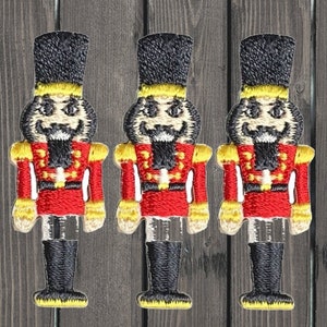 Nutcracker Iron On Patch 3 Pack, 1.5&quot; Embroidered Christmas Holiday Applique for Jackets Bags Festive Toy Soldier Badge Collectible Gift