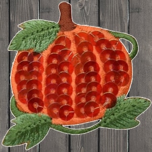Pumpkin Embroidered Patch, 1-3/4&quot; Round Sequin Applique, Iron On Halloween Patch, Fall Pumpkin Badge, Jacket Shirt Bag Decoration