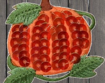 Kürbis-Stickerei-Aufnäher, 4,4 cm runder Pailletten-Aufnäher, zum Aufbügeln, Halloween-Aufnäher, Herbst-Kürbis-Abzeichen, Jacken-, Hemd- und Taschenverzierung