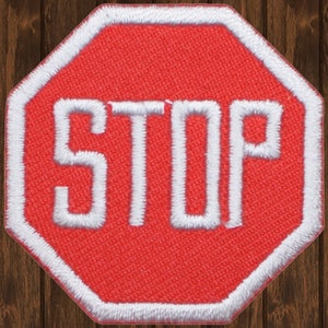 Stop Sign Embroidered Patch, Iron-On Traffic Sign Applique, Road Safety Badge for Jackets, Backpacks, Hats and DIY Crafts, Road Sign, 1.5&quot;