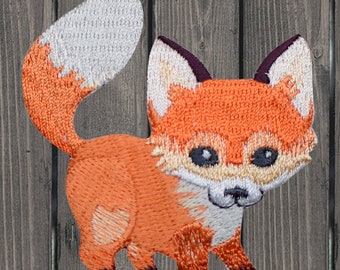 Baby Fox Embroidered Patch, 2.875" Iron On Cute Animal Applique, Woodland Pup Badge, Nature Lover Gift, DIY Jacket or Backpack Decor