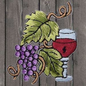 Grapes and Wine Embroidered Patch, Iron On Vineyard Applique 2-3/8", Winery Badge for Jackets, Backpacks, Hats, and DIY Crafts