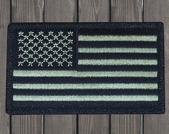 American Flag Patch, 3.375" Iron On, Olive Drab Green USA Badge, Military Tactical Morale Applique, Veteran Jacket Patch