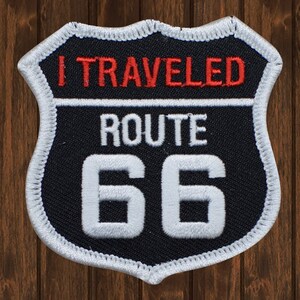 Route 66 Embroidered Patch, Iron On I Traveled Route 66 Badge, Historic Highway Travel Souvenir for Jackets, Backpacks, and Collectors