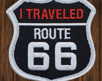 Route 66 Embroidered Patch, Iron On I Traveled Route 66 Badge, Historic Highway Travel Souvenir for Jackets, Backpacks, and Collectors