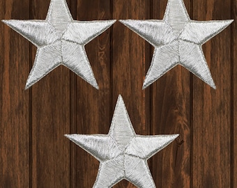 Broderad Silver Star-lapp, 2,25" 3-pack, stryk-på-applikation, prestationsmärke för kampsport, gör-det-själv-tillbehör till jacka och ryggsäck