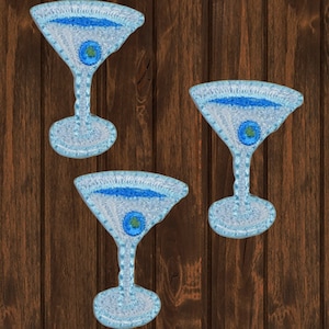 Martini Iron On Patch 3-Pack, Cocktail Glass & Olive Embroidered Applique Badge for Shirts, Jackets, Hats, Bags – Mini Bar Patch 1&quot;