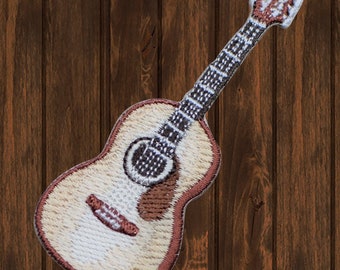 Naszywka z gitarą, haftowana aplikacja akustyczna o szerokości 3 cali na kurtki, torby, plecaki, kolekcjonerska odznaka z instrumentem dla muzyka