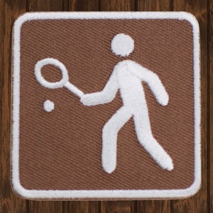 Tennis Iron On Patch, 2&quot; Embroidered Park Sign Recreational Sports Applique for Jackets, Bags, Tennis Player Badge Collectible Gift