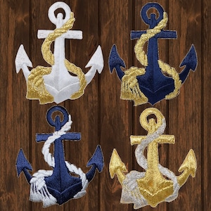 Anchor & Rope Embroidered Patch 4-Pack, 2.5&quot; Metallic Gold Navy Nautical Badge, Iron On Anchor Patch for Jacket, Bag, Sailor Costume