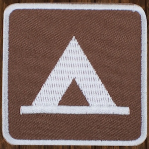 Tent Camping Iron On Patch, 2&quot; Embroidered Park Sign Outdoor Adventure Applique for Jackets, Backpacks, Camp Badge Collectible Gift