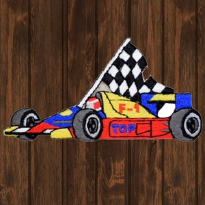 Racecar Iron On Patch, Formula 1 F-1 Race Car Embroidered Applique Badge for Jackets, Hats, Bags, Speed Racing Collectible Patch 3.5&quot;