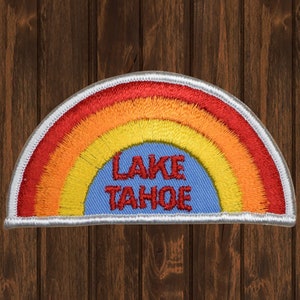 Patch bordado vintage Lake Tahoe, emblema do arco-íris da Califórnia Nevada 3,75&quot; (costurado), lembrança de viagem colecionável, patch retrô Tahoe