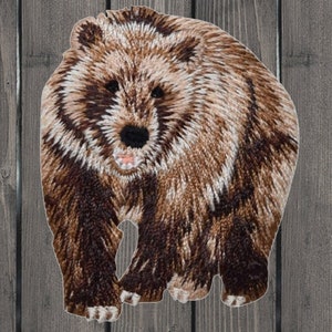 Brown Grizzly Bear Iron On Patch 2.25&quot;, Embroidered Animal Applique Badge for Nature Lovers, Jackets, Bags, Outdoor Wildlife Gift