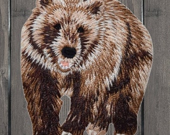 Brauner Grizzly Bär Aufnäher 5,5 cm, gesticktes Tier Applikationsabzeichen für Naturliebhaber, Jacken, Taschen, Outdoor Wildtier Geschenk