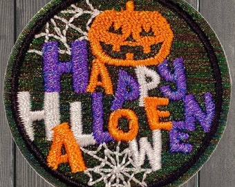 Naszywka haftowana "Halloween", aplikacja z dynią i pająkiem do prasowania 1-7/8" (3,8 cm), odznaka Jack-o-Lantern do samodzielnego wykonania kurtek, plecaków i kostiumów