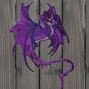 Fantasy Dragon Patch 4&quot; Iron On, Purple Dragon Applique, Good Luck Symbol, Power and Strength Badge, DIY Jacket Backpack Patch
