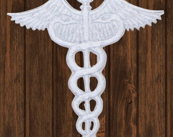 Caduceus Embroidered Patch, 2.5" Iron On Medical Symbol Applique, Doctor Nurse EMT Badge, Healthcare Uniform Patch, Medic Gift Idea