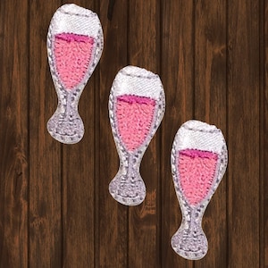 Mini Champagne Embroidered Patch 1" Iron On, Sparkling Wine Rosé Brut Badge, 3-Pack Alcohol Theme Patch for Jackets Bags Hats