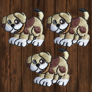 Mini Puppy Dog Iron On Patch 3-Pack 1.25&quot;, Brown Embroidered Pet Applique Badge for Collars, Bags, Jackets, Animal Lover Gift, Cute Style