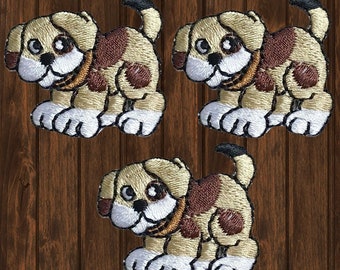 Mini Puppy Dog Iron On Patch 3-Pack 1.25", Brown Embroidered Pet Applique Badge for Collars, Bags, Jackets, Animal Lover Gift, Cute Style
