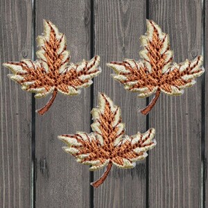 Mini Leaf Embroidered Patch - 3-Pack Iron On, Tan & Brown Fall Applique, Autumn Leaf Patch for Jackets, Hats, DIY Crafts, Collectible Badge