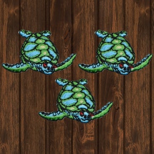 Mini Sea Turtle Embroidered Patch 1.25&quot; 3-Pack Iron On, Ocean Sea Creature Applique, DIY Craft Patch, Turtle Lover Gift, Jacket Accessory
