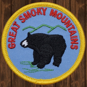 Great Smoky Mountains Embroidered Patch 2.5&quot; Iron On, Black Bear Appalachian Trail Badge, Hiking Backpack Jacket Applique Patch