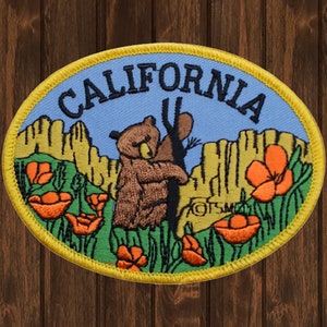 California State Embroidered Patch, 3.5&quot; Iron On CA Badge with Bear & Poppies, National Park Souvenir, Travel Patch for Backpacks, Jackets