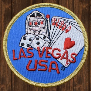 Las Vegas Embroidered Patch, 3&quot; Iron On Nevada Badge with Poker, Craps, Slots Icons for Jackets, Hats, Backpacks, Casino Travel Decor