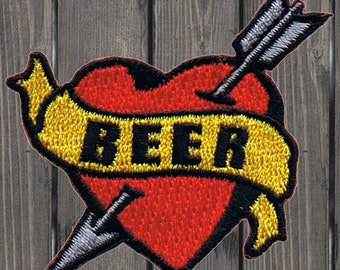 Beer Tattoo Patch, 2.25", Iron On, Lager, IPA, Ale, Pale Ale, Craft Beer Patch, Brewery Gift, Bar Patch, Beer Lover Embroidered Badge