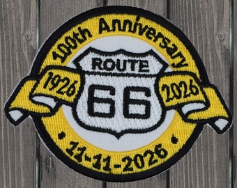 Route 66 100th Anniversary Iron On Embroidered Patch - Limited Edition Collectible for Bikers and Travel Enthusiasts