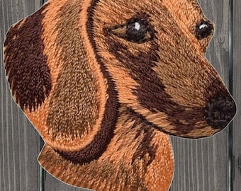 Wiener Dog Patch - Embroidered Dachshund Iron-On Applique 3.25" For Hats, Bags & Clothes