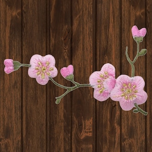 Cherry Blossom Embroidered Patch 3.125&quot; Iron On Applique with Branch and Flower Tree Badge for Jackets, Hats, Bags, Nature Decor Gift