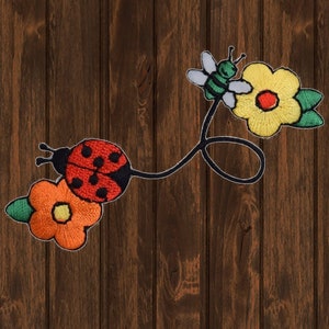 Ladybug Iron On Patch 2.625&quot;, Embroidered Insect Applique Badge with Bees and Flowers for Nature Lovers, Jackets, Bags, Cute Bug Gift