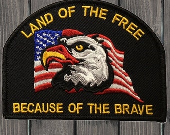 Freedom Iron On Patch, USA Flag Eagle Embroidered Applique Badge for Jackets, Hats, Bags, Land of the Free Patriotic Collectible Patch