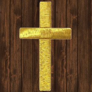 Großes Goldkreuz Aufnäher, christlich religiöse gestickte Applikation Abzeichen für Jacken, Hüte, Taschen, Glaube Jesus Symbol Patch 3 "
