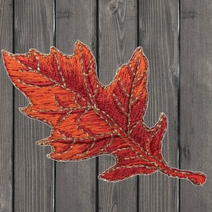 Autumn Fall Leaf Embroidered Patch 2.875&quot; Iron On, Orange Oak Leaf Applique, Fall Jacket Patch, Thanksgiving Craft Supply