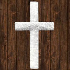 Large White Cross Embroidered Patch, Iron On Christian Applique 1.75&quot; x 3&quot;, Jesus Faith Badge for Jackets, Backpacks, and Hats