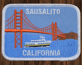 Sausalito broderad lapp, 8,5 cm California Ferry Golden Gate Bridge San Francisco Bay-märke, stryk-på eller sy-på resesouvenir samlarobjekt