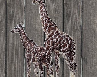Giraffe Iron On Patch, Mother & Calf Animal Embroidered Applique Badge for Jackets, Hats, Bags, Wildlife Safari Collectible Patch 3.75"