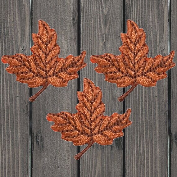 Patch Parlor 3-Pack Leaf Applique Patches – Tan & Brown Mini Fall Leaves, Iron-On Embroidered Badges, 1-1/8 Inch