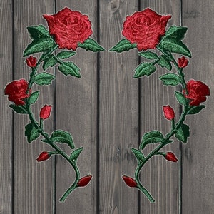 Red Rose Embroidered Patch Set, 2 Pack, Iron On, Love Flower Badge Applique, 3.5 Inch Patch for Jacket Hat Bag, Romantic Floral Gift