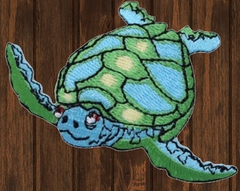 Aufnäher mit Meeresschildkröte, zum Aufbügeln, Applikation mit Meeresmotiven, nach links blickende Schildkröte, Aufnäher für Jacke, Rucksack, Mütze, 6,7 cm (2,625 Zoll)
