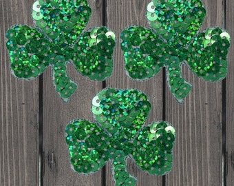 Small Shamrock Embroidered Patch 3 Pack Iron On Applique Sequin Clover Good Luck Badge DIY Jacket Backpack Clothes Decoration 1.5"