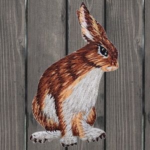 Jack Rabbit Embroidered Patch, 2.25&quot; Iron On, Wild Hare Animal Badge, Desert Bunny Applique, Western Wildlife Jacket Patch