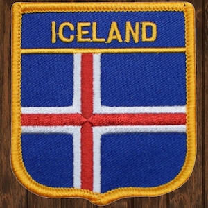 Toppa termoadesiva con scritta "Islanda", stemma ricamato con i ghiacciai di Reykjavik e il Circolo Polare Artico, per giacche, cappelli, borse, toppa da viaggio nordica da 2,75"